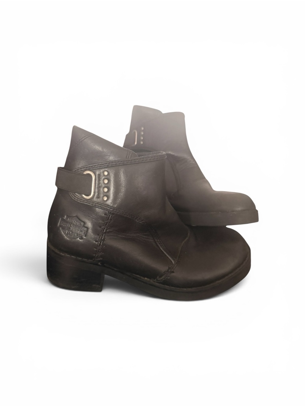 Harley-Davidson Black Leather Ankle Boots with Buckle Strap
